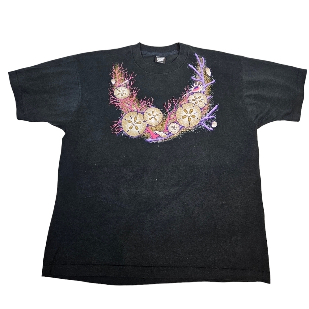 Vintage 80s Screen Stars Best Tropical Sand‎ Dollar Black Tee-Shirt Size XL K1
